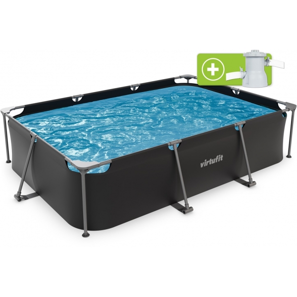 Piscina retangular VirtuFit - Antracite - 300 x 210 x 66 cm - Inclui bomba de filtragem