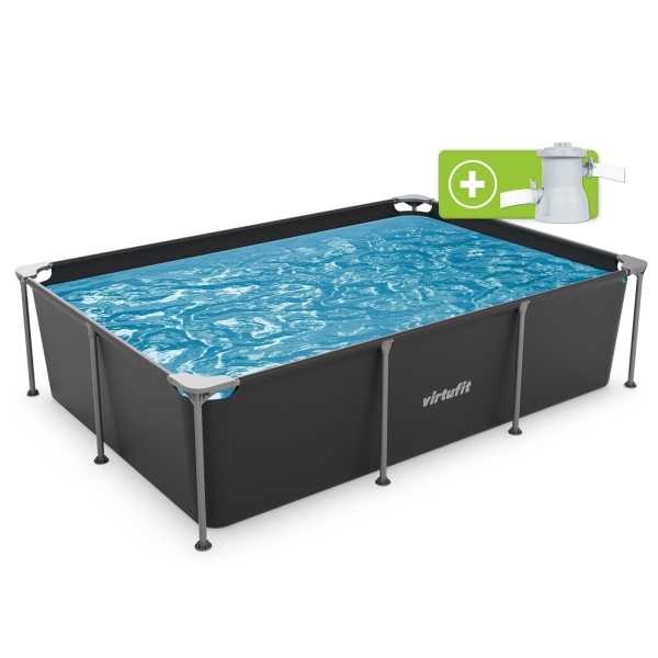 Piscina retangular VirtuFit - 260 x 180 x 66 cm - Antracite - Inclui bomba de filtragem