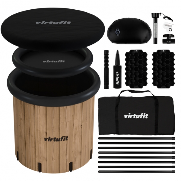 VirtuFit Banho de Gelo XXL - 375 litros - Aspecto de madeira - Inclui acessórios
