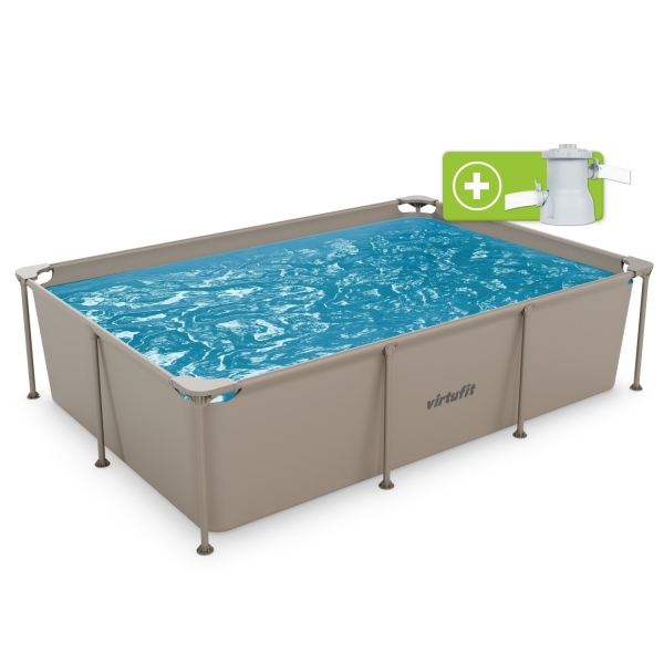 Piscina retangular VirtuFit - 260 x 180 x 66 cm - Bege - Inclui bomba de filtragem